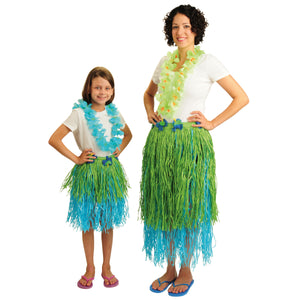 Child Paper Skirt W, flower-Blue, Green Costume Accessory