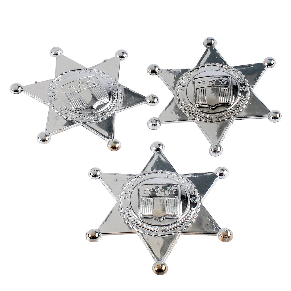 Silver sheriff badges sold by the dozen for western and cowboy theme parties