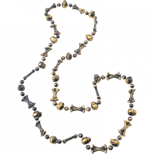 Antique finish Halloween necklaces with skull and bone beads in silver and gold, a fast-moving seasonal counter item