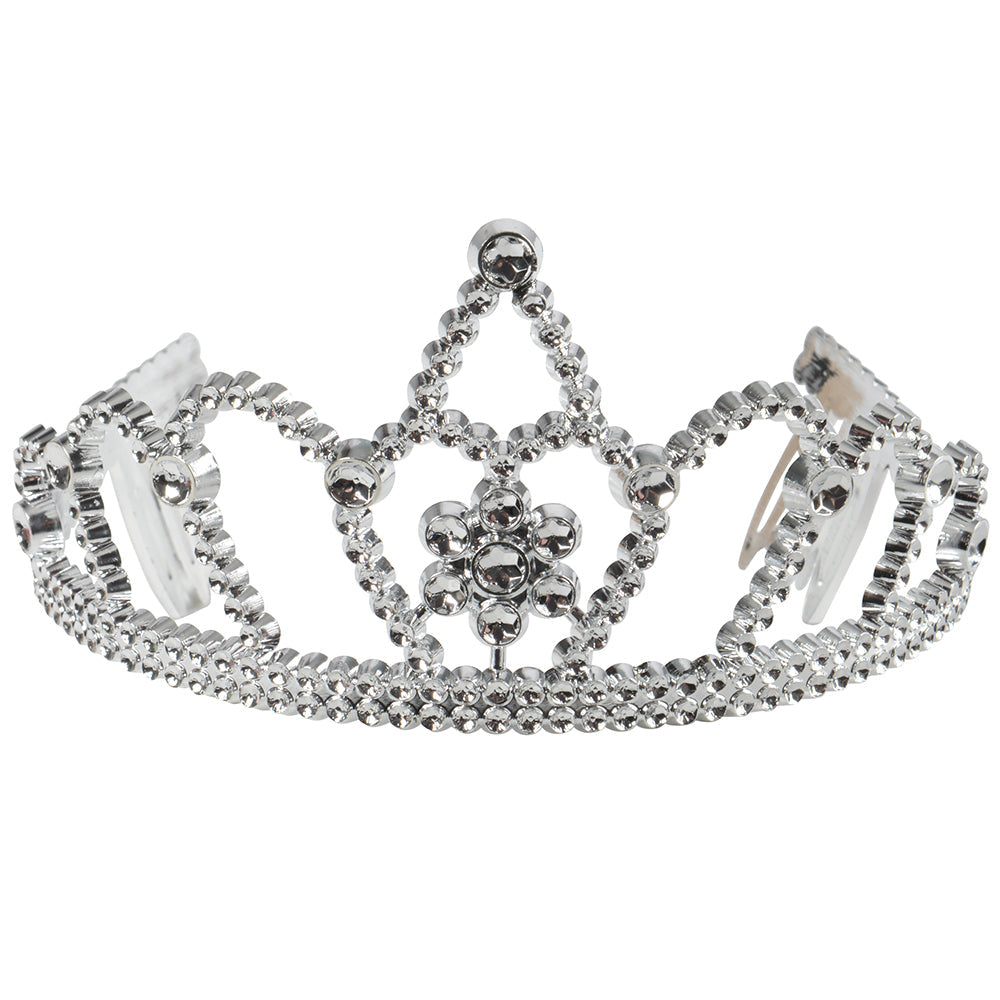 Silver costume tiara sold by the dozen for princess theme parties