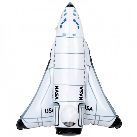 Inflatable toy space shuttle used as a hanging decoration for a space theme party