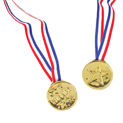 Novelty winner medals on ribbons used as end of season team party favors
