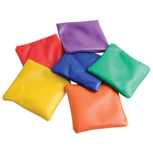 Assorted colored vinyl bean bags used for a low budget school carnival toss booth