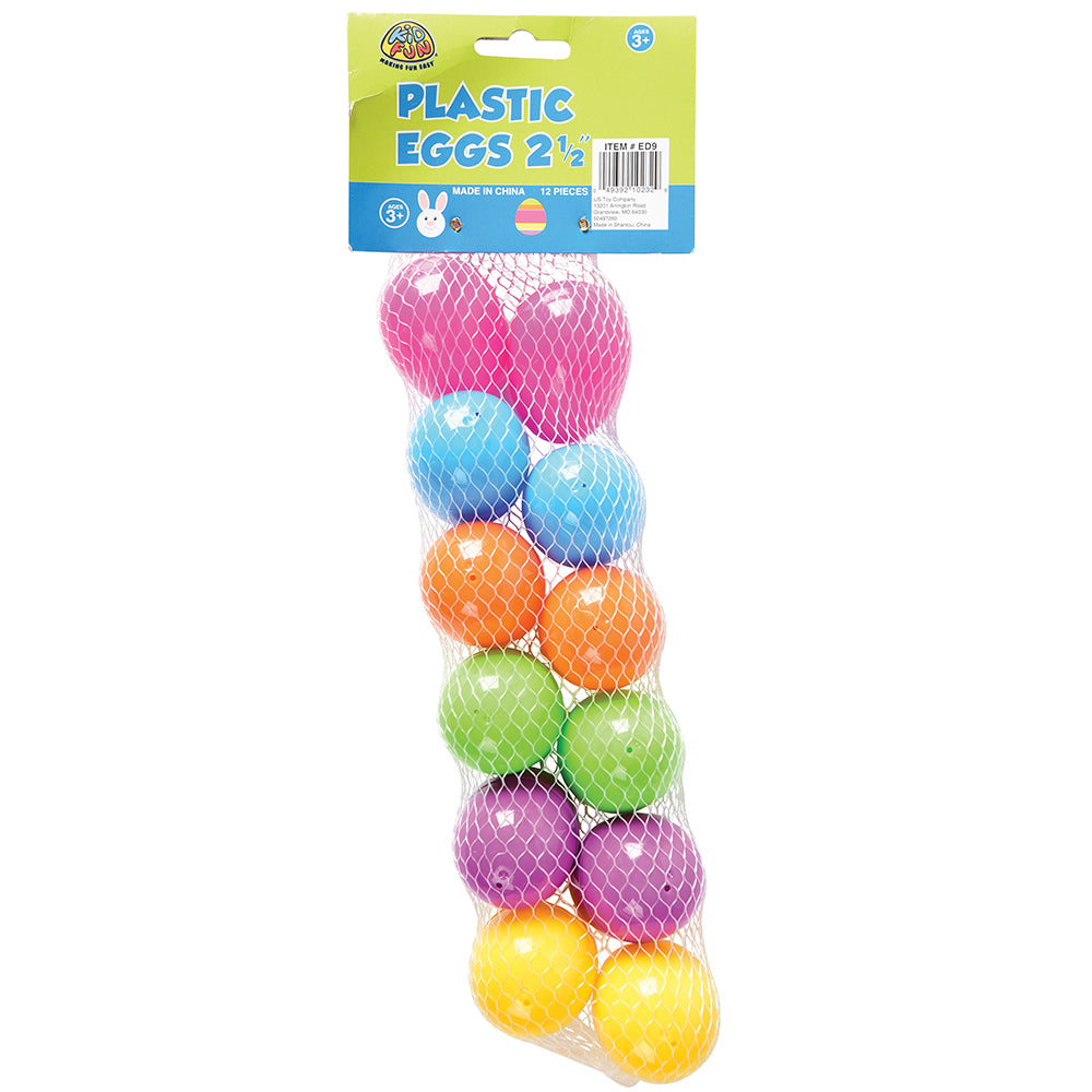 Plastic Easter Eggs - 2.5 Inch Party Supply (one dozen eggs)