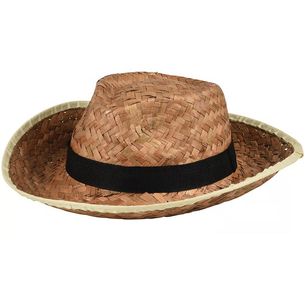 Rolled Brim Woven Straw Hat OS Rolled Brim Woven Straw Cowboy Hat – Carnival Source main image 2