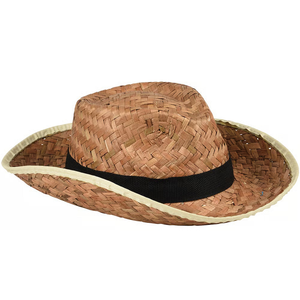 Rolled Brim Woven Straw Cowboy Hat