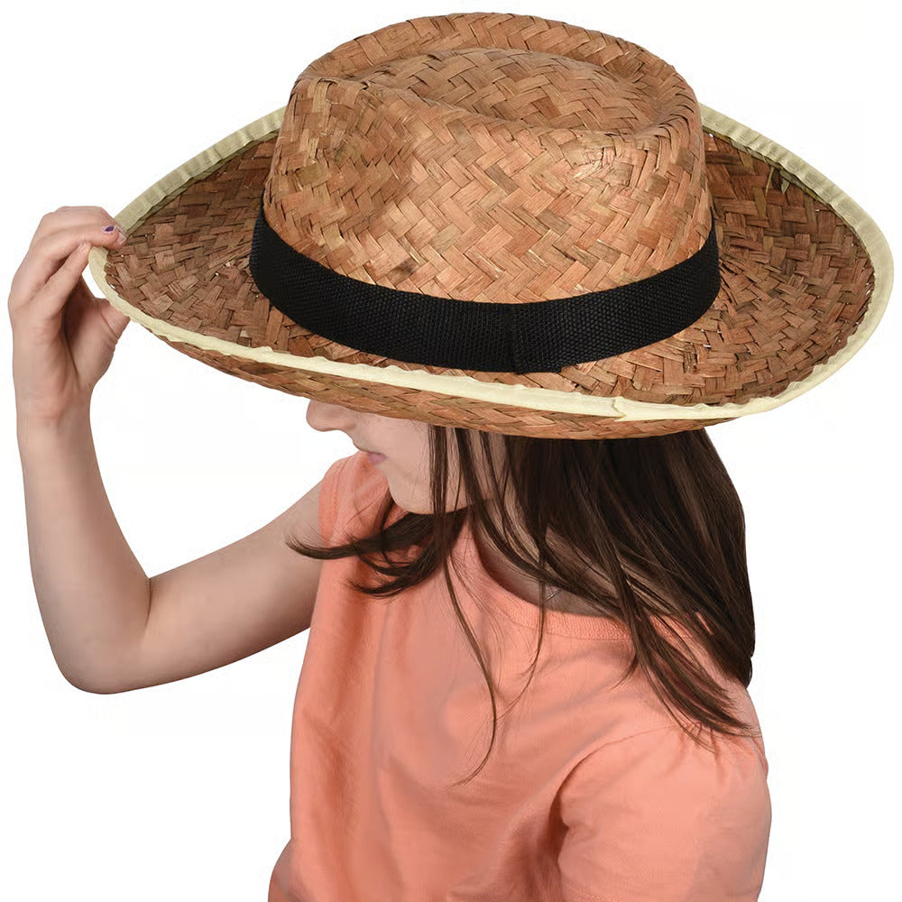 Rolled Brim Woven Straw Cowboy Hat