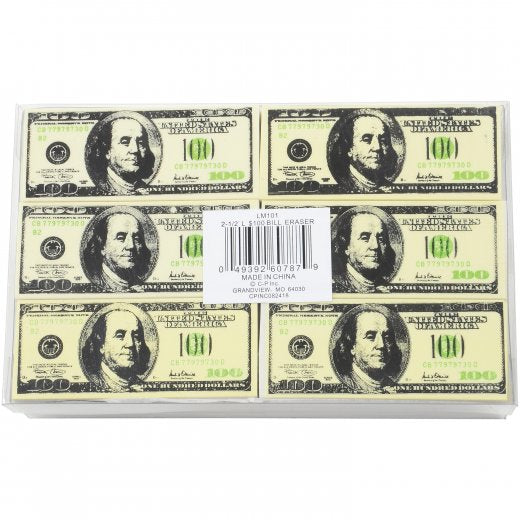 $100 Bill Erasers Kids Stationery (36 Count)