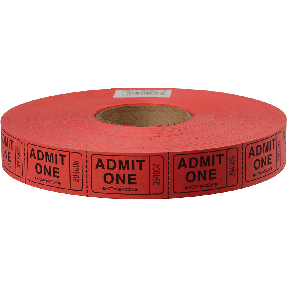 Stock Ticket Admit 1, Red, Event Supply 2000 per Roll