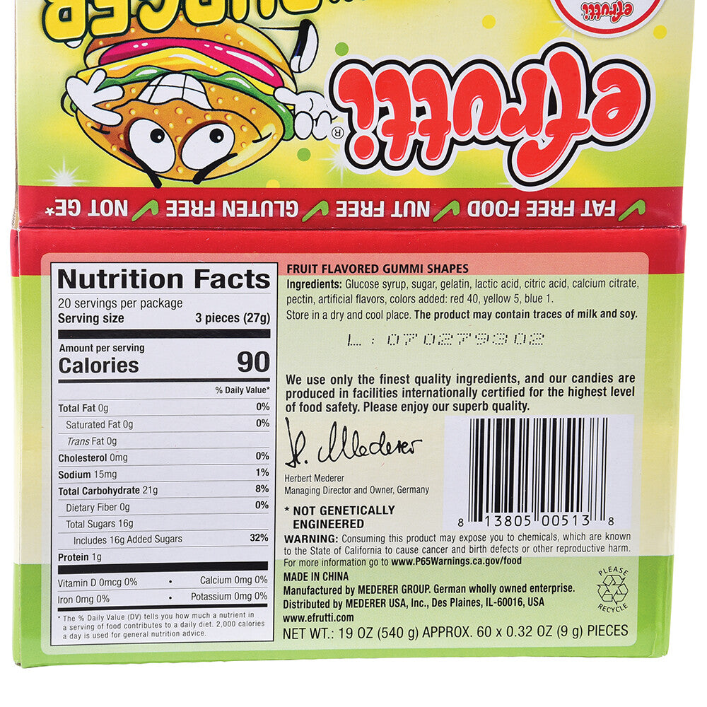Efrutti Mini Sour Burgers Candy 60 Per Display