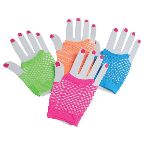 Short Neon Mesh Gloves Costume Accessory, 12-Pair