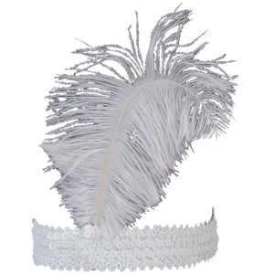 White Ostrich Feather Head Band Costume Accessory