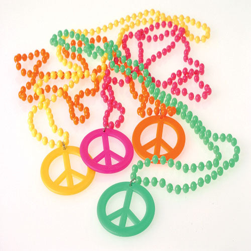 Retro Beads with Peace Sign Pendant Necklaces Party Favor (1 dozen)
