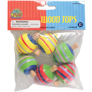 Painted Wood Spin Tops Toy (Pack of 6)