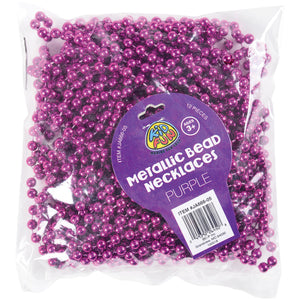 Mardi Gras Metallic Bead Necklaces - Purple Party Favor (One Dozen)