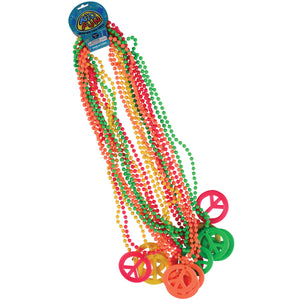 Retro Beads with Peace Sign Pendant Necklaces Party Favor (1 dozen)