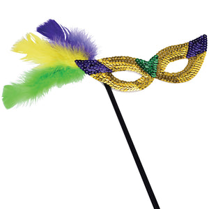 Sequin Mardi Gras Mask with Stick Costume