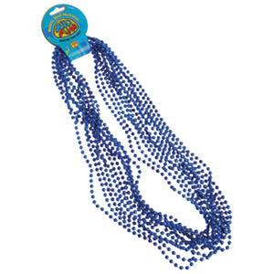 Metallic Bead Necklaces - Blue Team Spirit (One dozen)