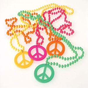 Retro Beads with Peace Sign Pendant Necklaces (1 dozen) - Party Themes