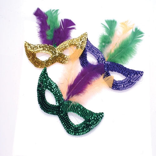 US Toy OD284 Mardi Gras Sequin Masks with Boa Feathers
